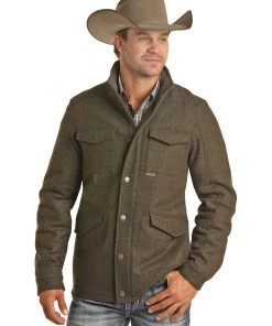 Panhandle Slim 'Powder River' Men's Heather Plaid Wool Jacket - Olive Heather (Ext. Sizes)