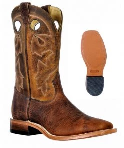 'Boulet' Men's 12" Saddle Vamp Western Square Toe - Shrunken Bomber / Ambergold