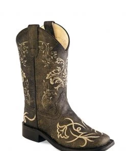 Kids 'Old West' Child's Western Corona Embroidered Square Toe - Charcoal