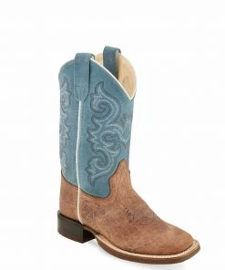 'Old West' Children's Western Square Toe - Brown / Sky Blue