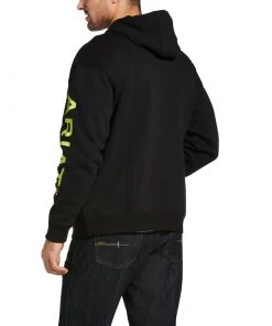 'Ariat' Men's Rebar Graphic Hoodie - Black / Lime