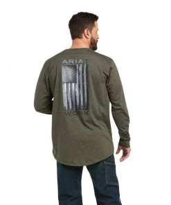 'Ariat' Men's Rebar Workman Alloy Flag T-Shirt - Sage Heather