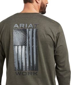 'Ariat' Men's Rebar Workman Alloy Flag T-Shirt - Sage Heather