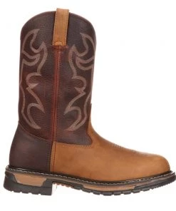 'Rocky' Men's 10" Original Ride Branson Roper WP Round Toe - Tan / Bridle Brown