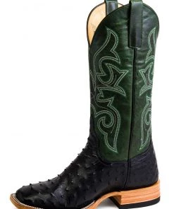 'Anderson Bean' Men's 13" HorsePower Top Hand Full Quill Ostrich - Black / Emerald Explosion