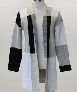 Women 'Keren Hart' Long Sleeve Knit Duster - Black / White / Grey