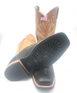 Abilene Boot Co. 'Sage' Men's Two-Tone Western Square Toe - Dark Brown / Tan