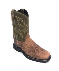 'Old West' Children's Western Broad Square Toe - Brown / Green Kids