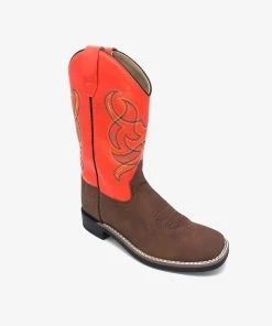 'Old West' Children's Western Broad Square Toe - Brown / Orange Kids