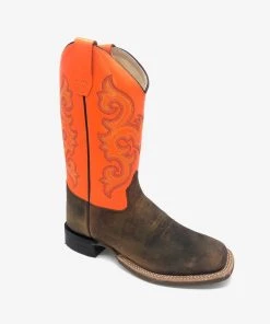 Kids 'Old West' Youth Western Broad Square Toe - Brown / Orange