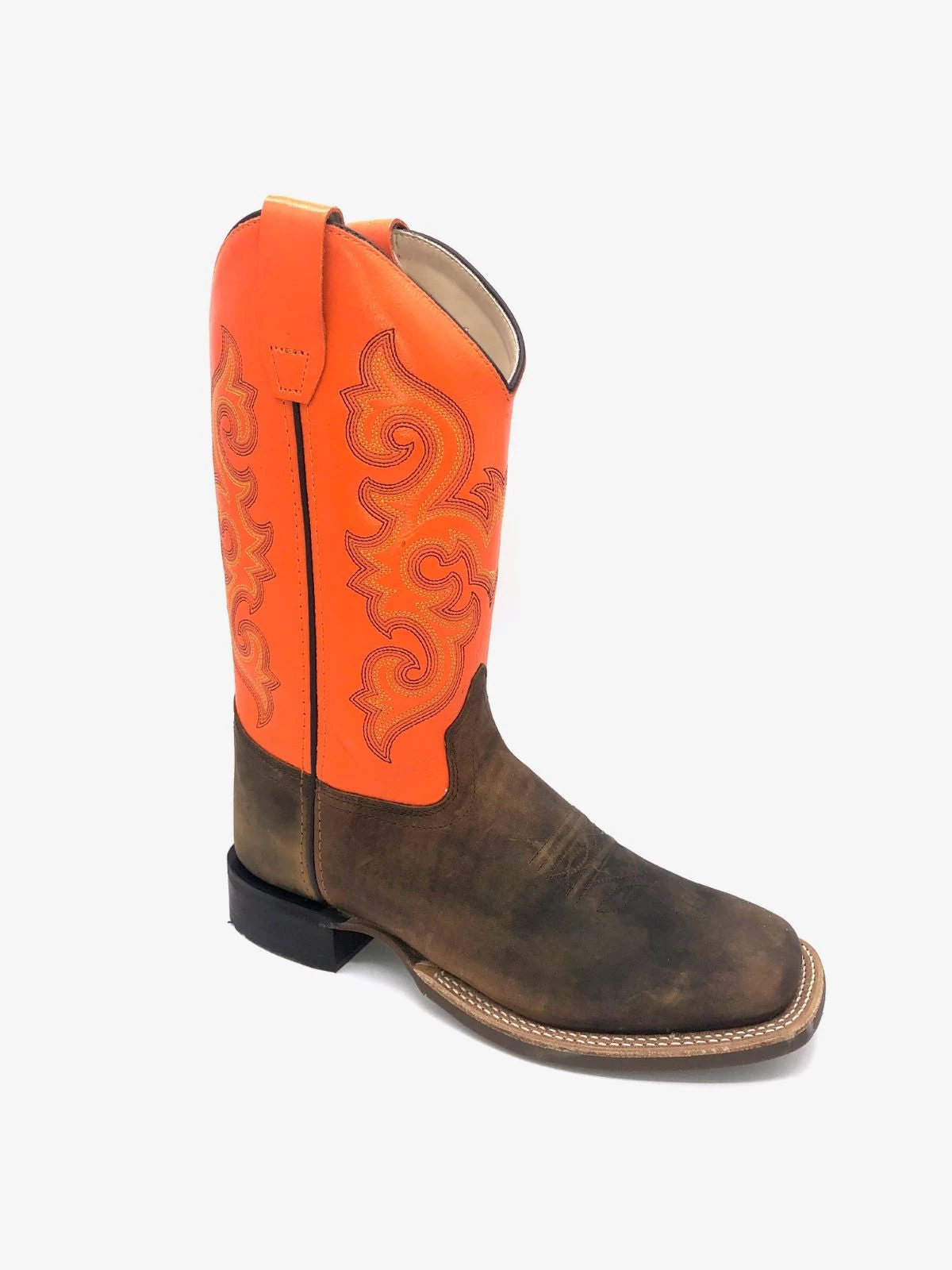 Kids 'Old West' Youth Western Broad Square Toe - Brown / Orange 3 Kids 'Old West' Youth Western Broad Square Toe - Brown / Orange