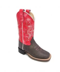 'Old West' Children's Western Broad Square Toe - Brown / Red