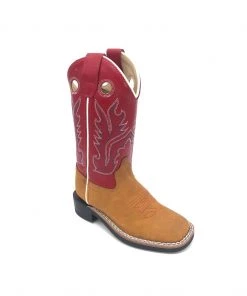Kids 'Old West' Children's Ultra Flex Western Broad Square Toe - Tan / Red
