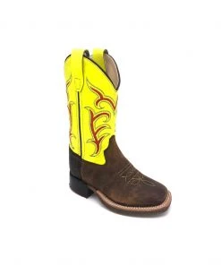 'Old West' Children's Western Broad Square Toe - Brown / Yellow Kids