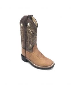 'Old West' Children's Western Broad Square Toe - Tan / Brown Crackle Kids