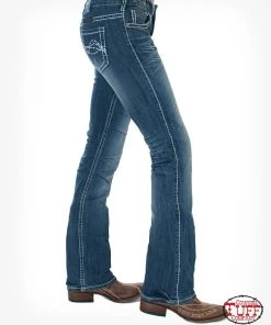 JUST TUFF JEANS 'Cowgirl Tuff' Women's Edgy Bootcut - Medium Wash
