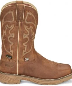Justin Brands 'Justin' Men's 11" Stampede Rush MetGuard EH WP Steel Toe - Rustic Tan