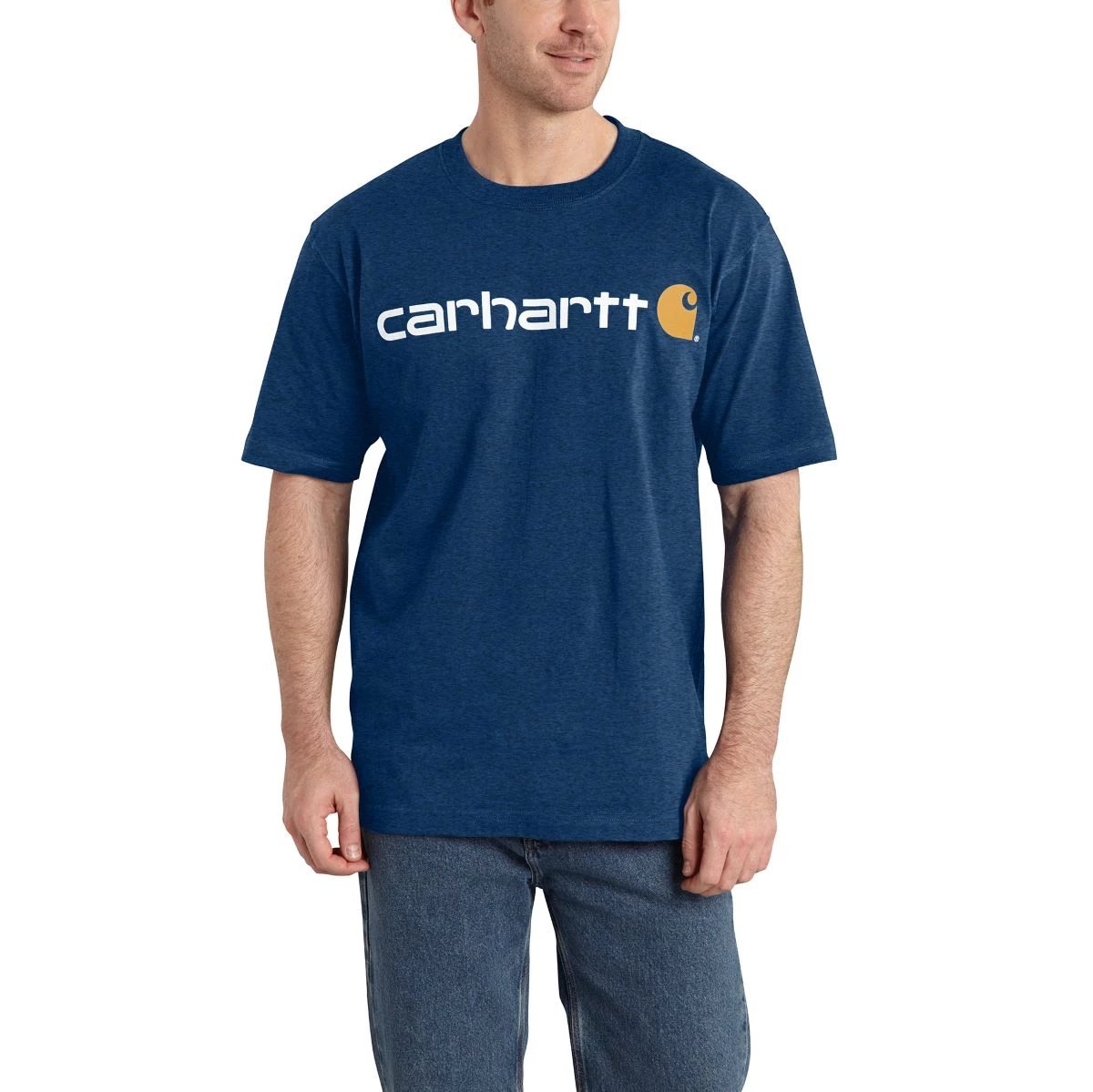 'Carhartt' Men's Heavyweight Logo T-Shirt - Dark Cobalt Blue Heather 3 'Carhartt' Men's Heavyweight Logo T-Shirt - Dark Cobalt Blue Heather