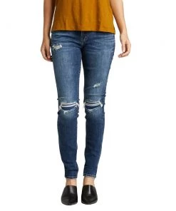 SILVER JEANS CO 'Silver Jeans' Women's Elyse Mid Rise Skinny - Destroyed Dark Indigo