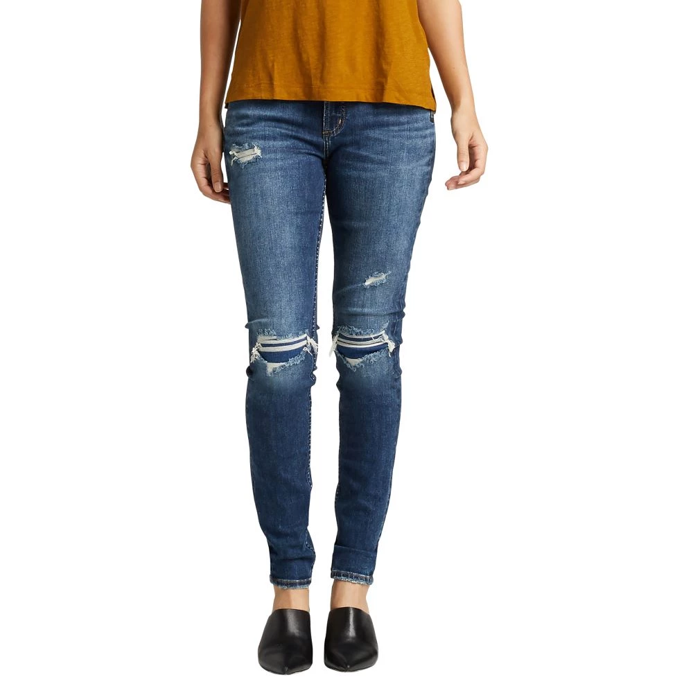 SILVER JEANS CO 'Silver Jeans' Women's Elyse Mid Rise Skinny - Destroyed Dark Indigo 3 SILVER JEANS CO 'Silver Jeans' Women's Elyse Mid Rise Skinny - Destroyed Dark Indigo