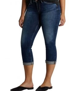 SILVER JEANS CO 'Silver Jeans' Women's Suki Mid Rise Curvy Capri - Dark Indigo