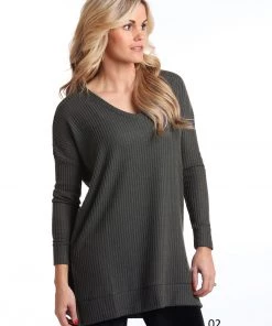 'Panhandle Slim' V-Neck Waffle Knit Tunic - Gray / Grey