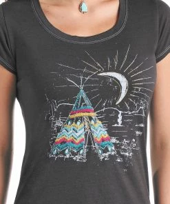 'Panhandle Slim' Teepee Scene T-shirt - Charcoal Grey