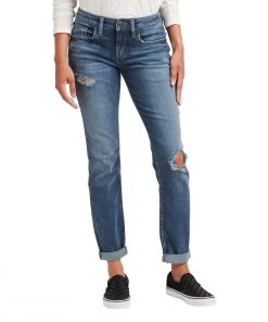 SILVER JEANS CO 'Silver Jeans' Women's Curvy Boyfriend Mid Rise Slim Leg - Medium Wash