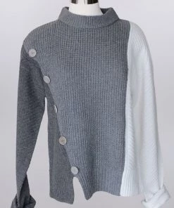 'Keren Hart' Women's Asymmetrical Sweater - Grey / White (ext. Sizes)
