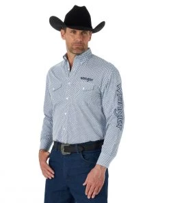 'Wrangler' Men's Logo Western Button Down - Blue