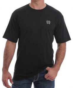 'Cinch' Men's Classic Crew Neck Logo Tee - Black