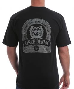 'Cinch' Men's Classic Crew Neck Logo Tee - Black