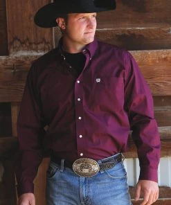 'Cinch' Men's Solid Western Button Down - Burgundy