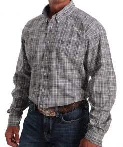 'Cinch' Men's Western Plaid Button Front - Purple / Black / White