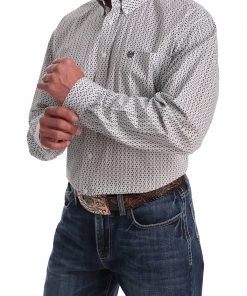 'Cinch' Men's Western Geo Print Button Front - White / Green / Purple