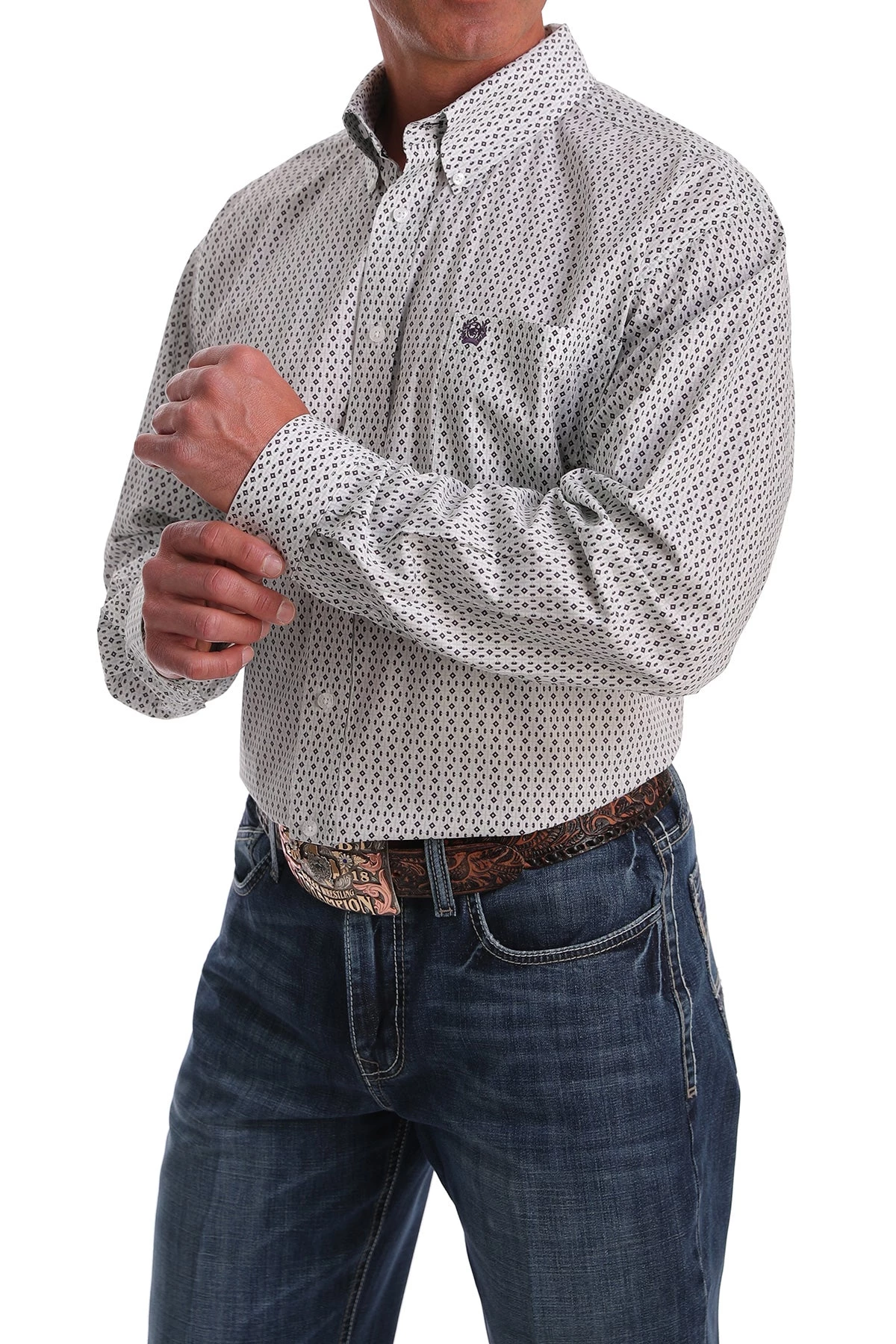 'Cinch' Men's Western Geo Print Button Front - White / Green / Purple 3 'Cinch' Men's Western Geo Print Button Front - White / Green / Purple