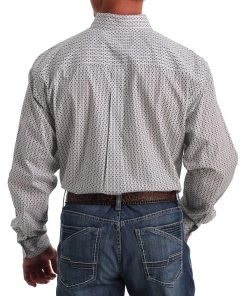 'Cinch' Men's Western Geo Print Button Front - White / Green / Purple