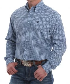 'Cinch' Men's Western Dot Print Button Down - Blue / White