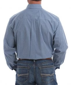 'Cinch' Men's Western Dot Print Button Down - Blue / White