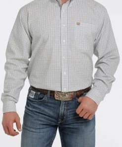 'Cinch' Men's Plaid Long Sleeve Button Down - WHITE