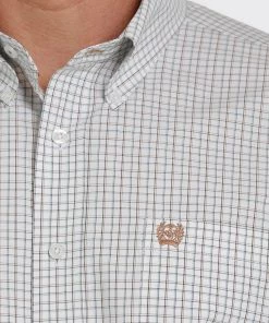 'Cinch' Men's Plaid Long Sleeve Button Down - WHITE