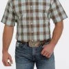 'Cinch' Men's Ombre Plaid Short Sleeve Button Down Shirt - Brown/Turquoise