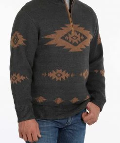 'Cinch' Men's 1/4 Zip Sweater - Charcoal