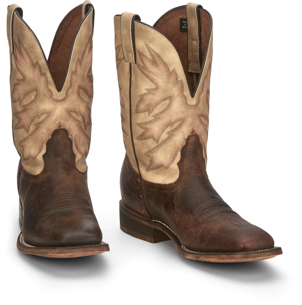 'Nocona' Men's 11" Henry Western Square Toe - Antiqued Brown Cowhide / Vintage Stone 10 'Nocona' Men's 11" Henry Western Square Toe - Antiqued Brown Cowhide / Vintage Stone