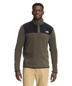 'The North Face' Men's TKA Glacier Snap Pullover - New Taupe Green / TNF Black