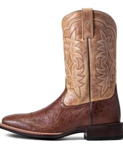 'Ariat' Men's 11" Night Life Ultra Western Square Toe - Antique Tabac Smooth Quill Ostrich / Sorrel Brown