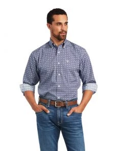 'Ariat' Men's Wrinkle-Free Ernest Classic Long Sleeve - NOCTURNAL BLUE