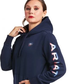 'Ariat' Women's Serape Arm Logo Sweatshirt - Navy