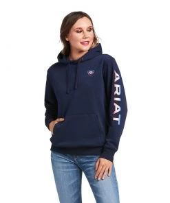'Ariat' Women's Serape Arm Logo Sweatshirt - Navy