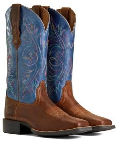 'Ariat' Women's Round Up StretchFit Square Toe - Sassy Brown / Metallic Navy